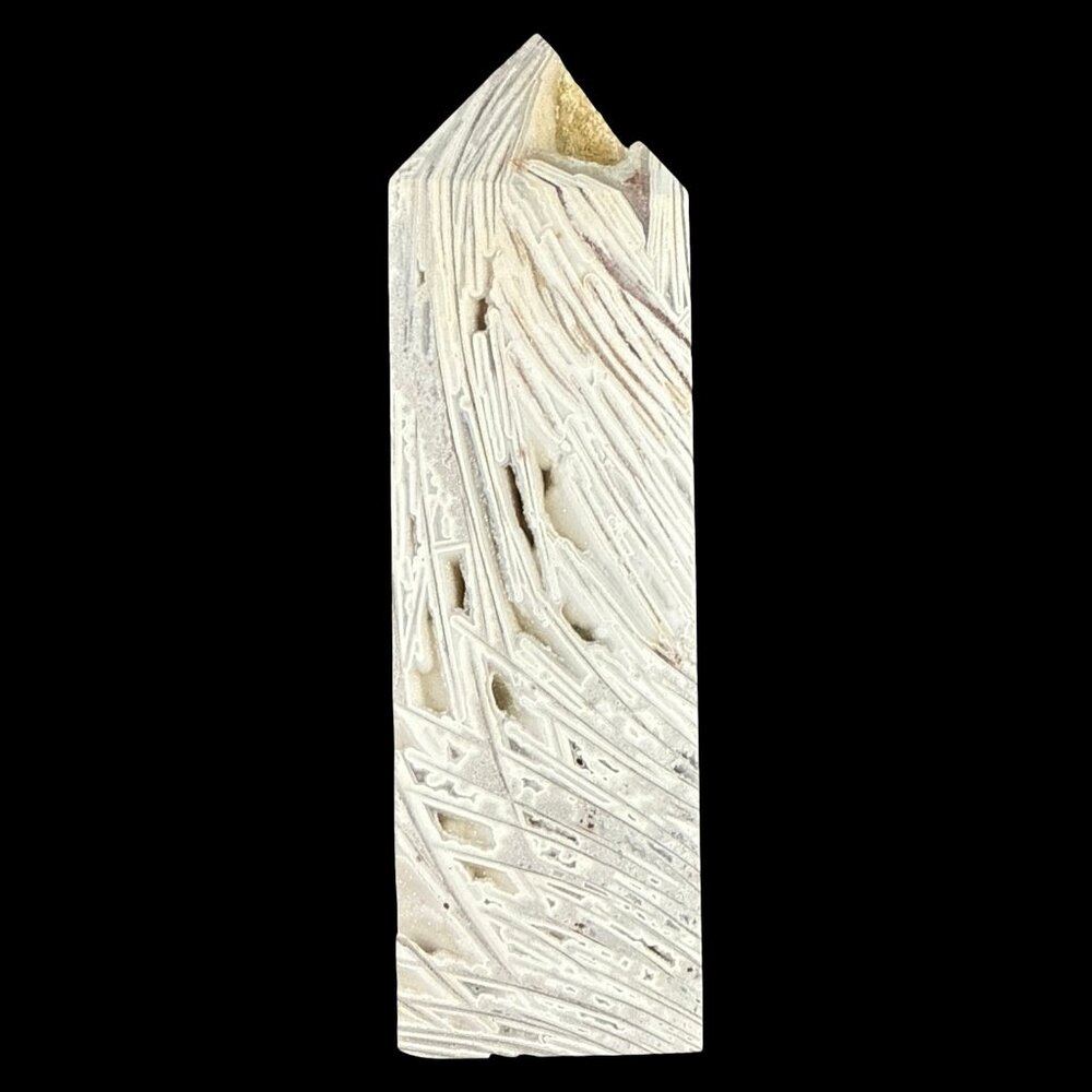 Mexican Agate Druzy Pocket White Tower Crystal Natural Stone Carving 7in x 2in